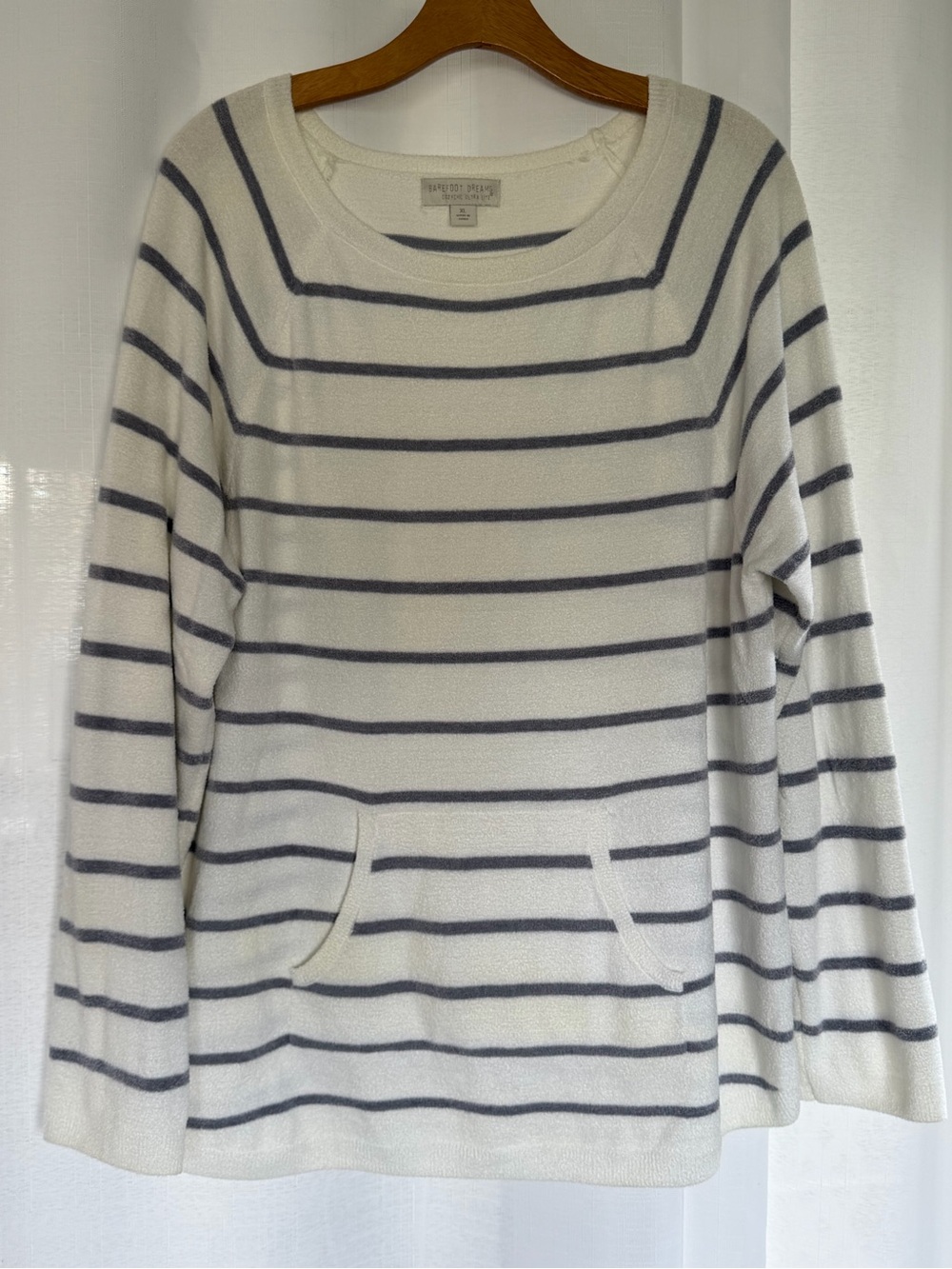 Barefoot Dreams CozyChic Ultra Lite Striped Pullover Sweater XL White Striped